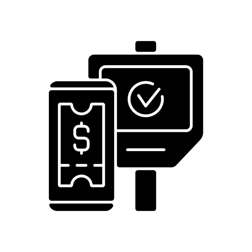 emisión de billetes sin contacto en el transporte público icono de glifo negro vector