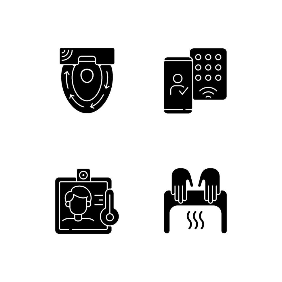 Contactless technology black glyph icons set on white space vector
