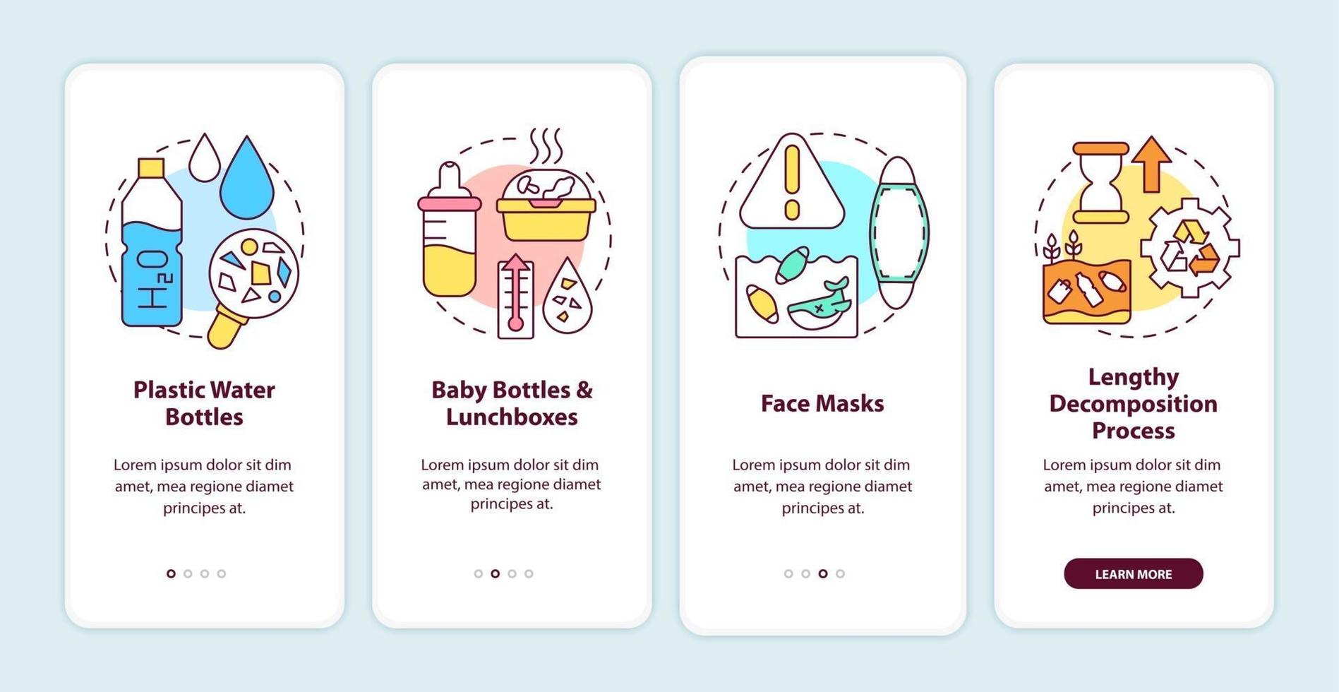 Top environmental challenges onboarding mobile app page screen with concepts vector