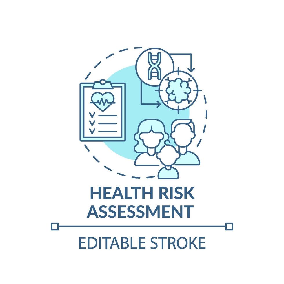 Icono de concepto azul de evaluación de riesgos para la salud vector