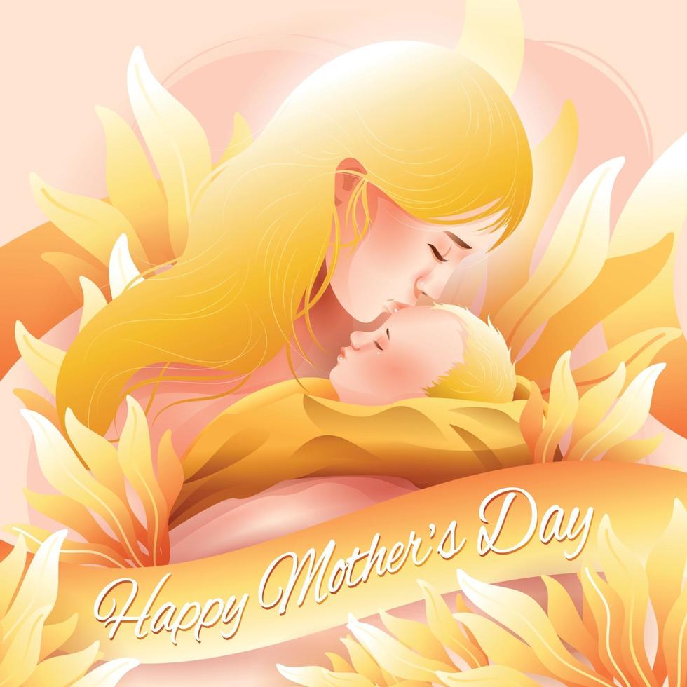 Mother Kissing Baby in Happy Mother's Day Concept vector