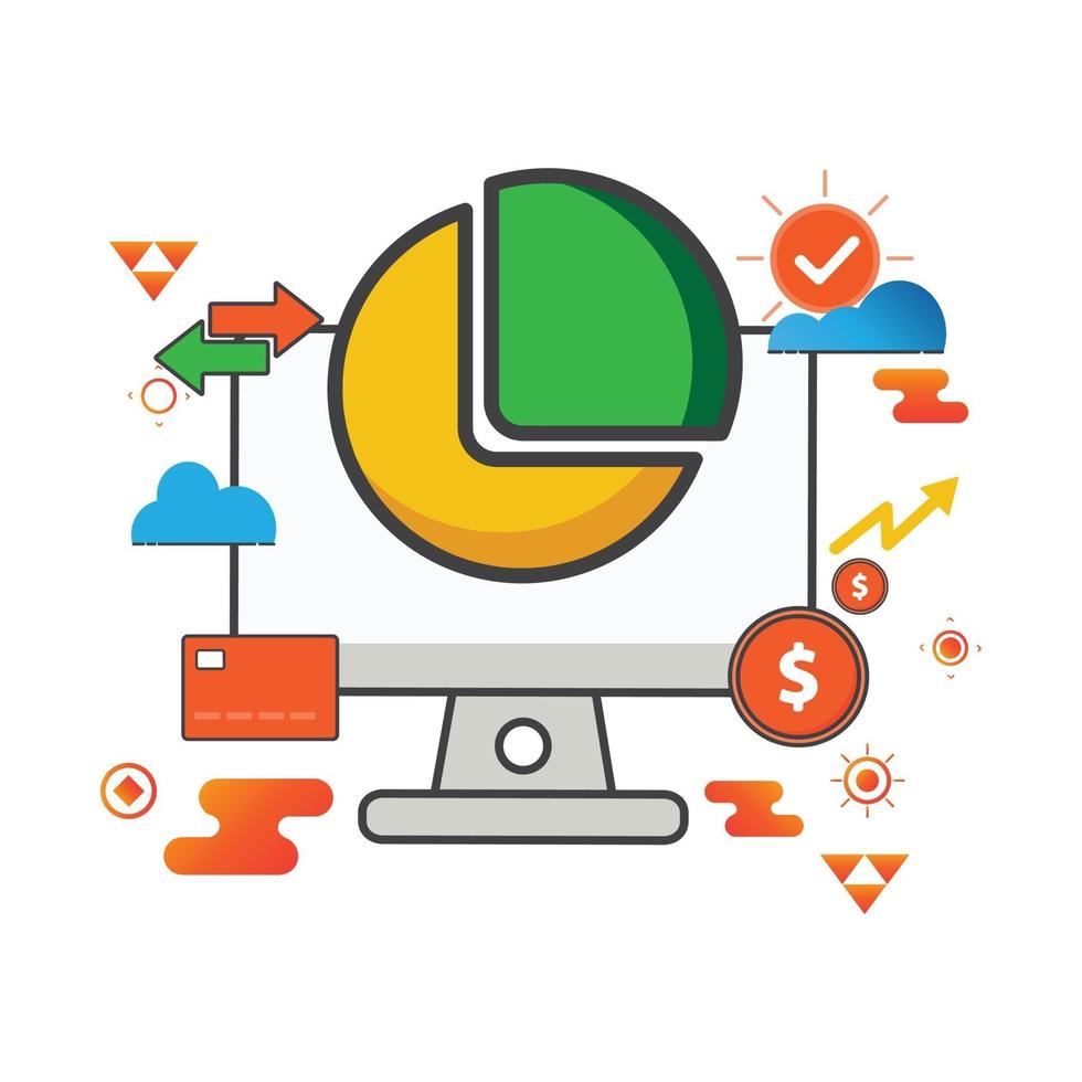 pie diagram illustration. computer illustration. Flat vector icon. can use for, icon design element,ui, web, mobile app.