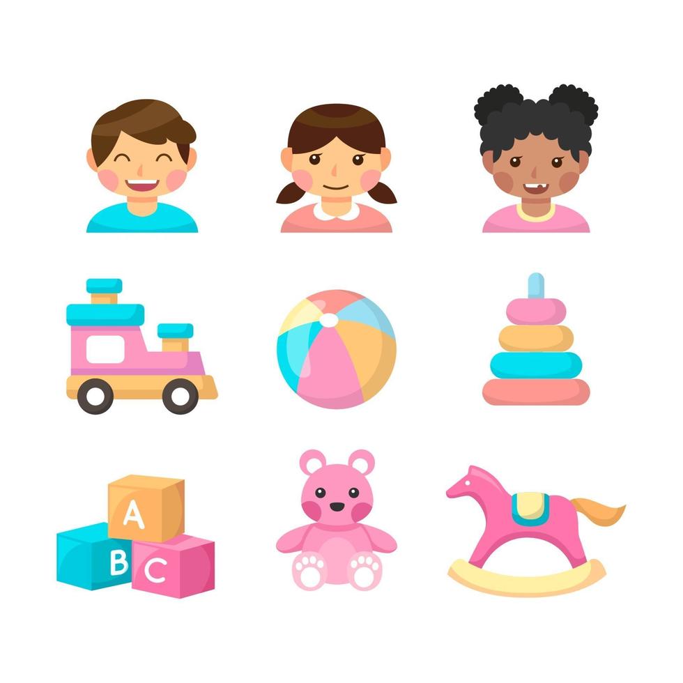 colección de iconos de niños en diseño plano vector