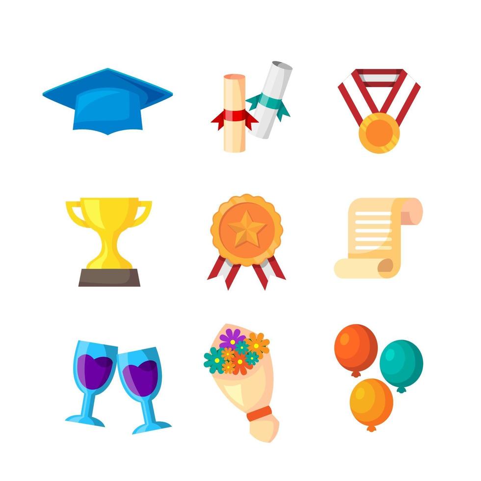 colección de iconos de graduación en diseño plano vector