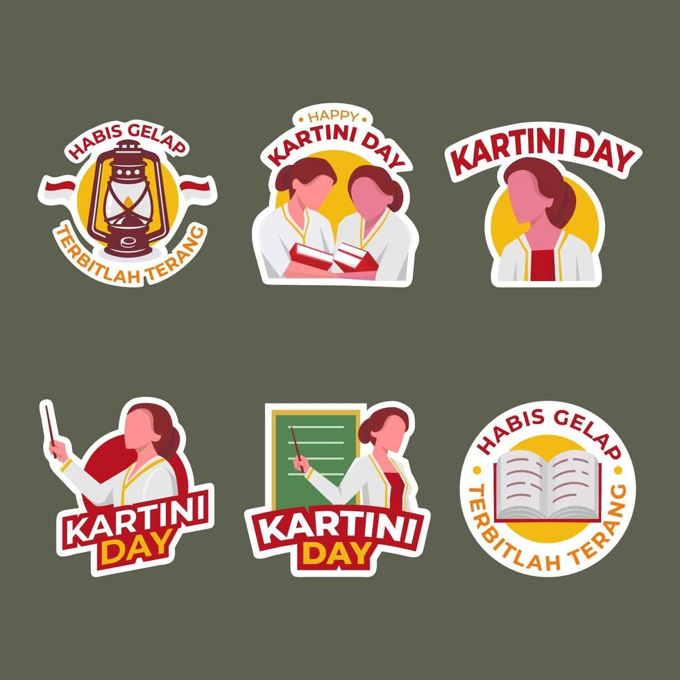 conjunto de pegatinas de saludo del día de kartini vector