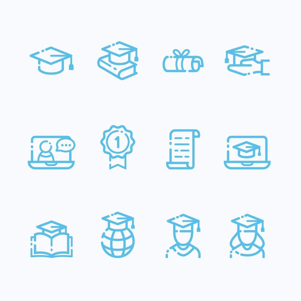 conjunto de icono de arte de línea de graduación vector