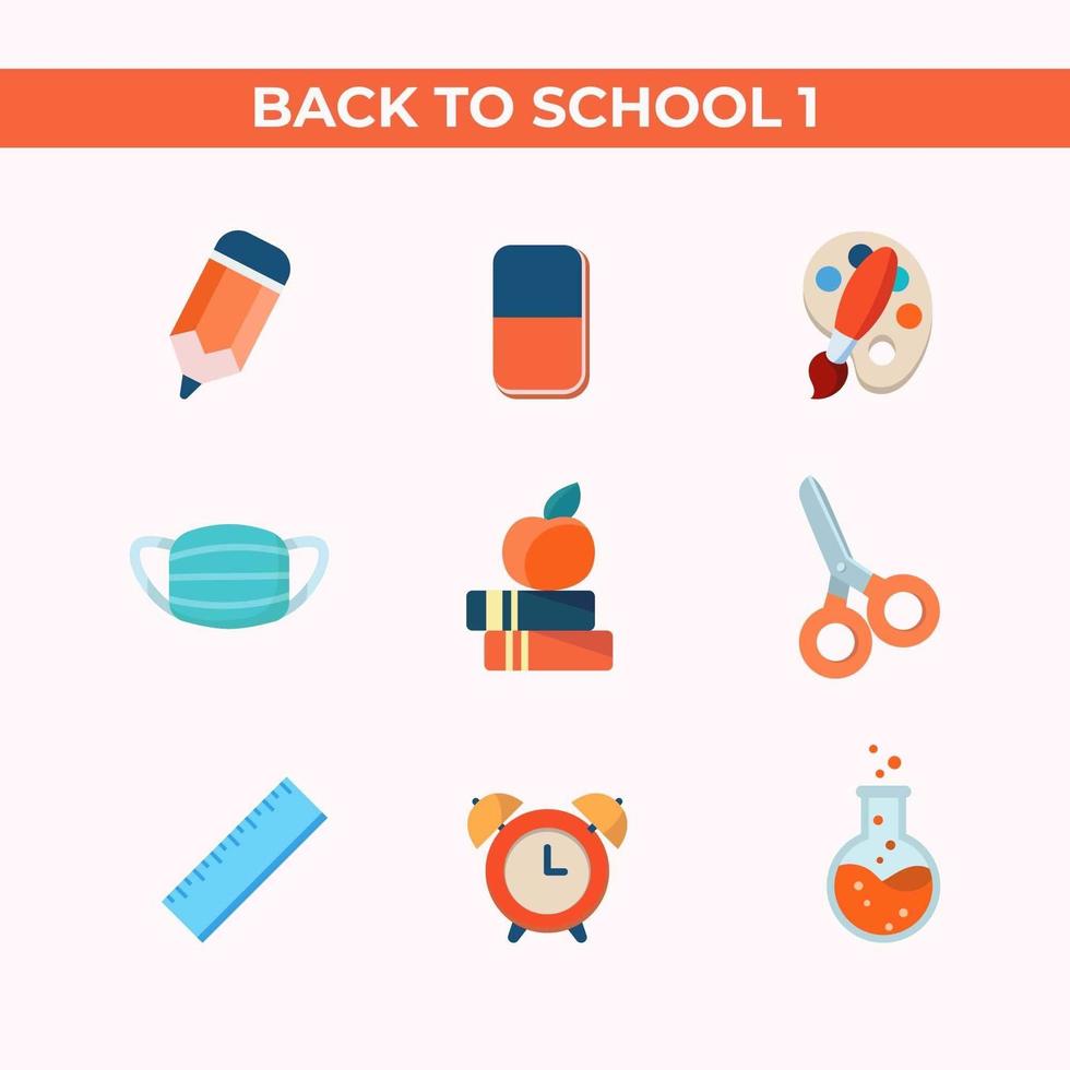 Set of Education School Flat Icon vector