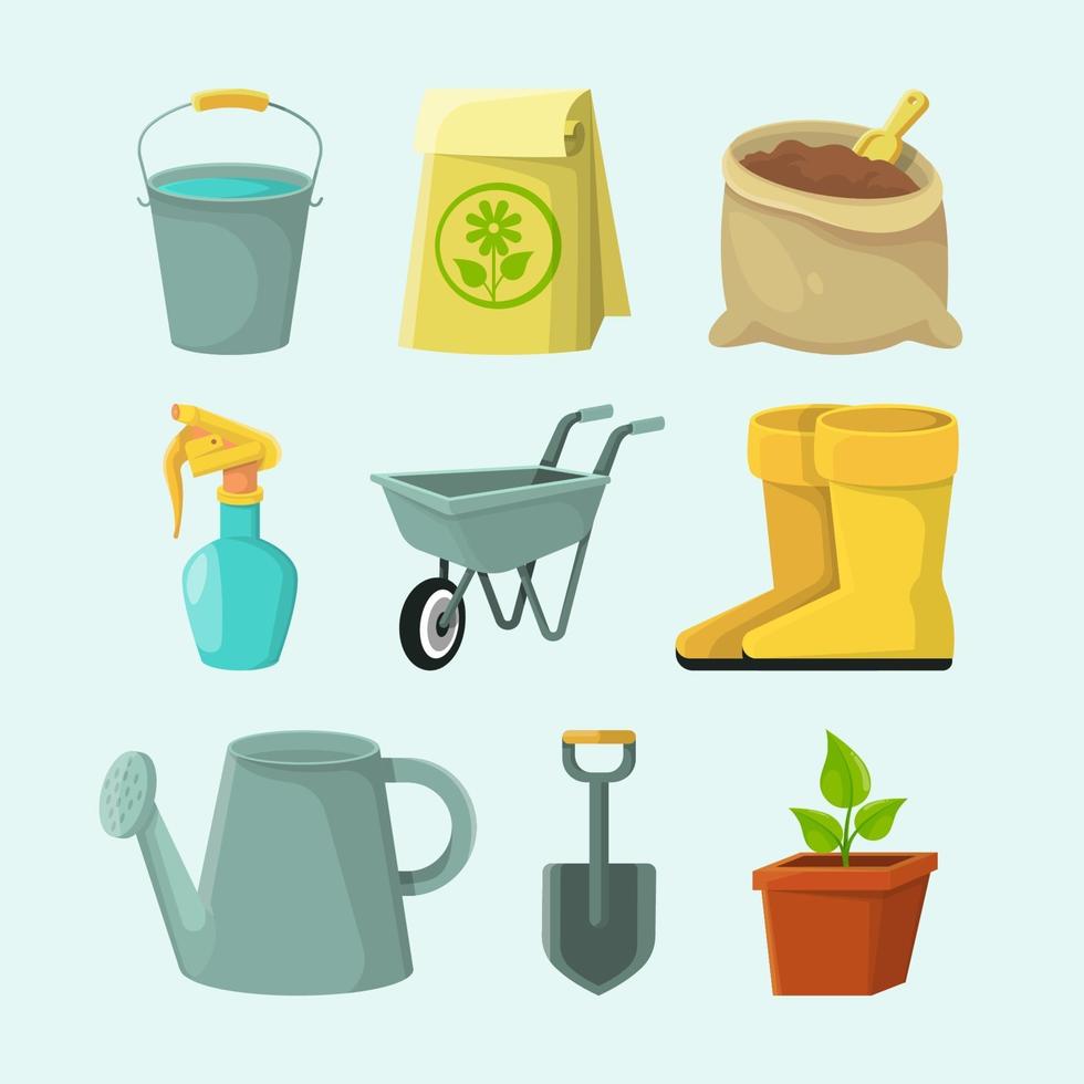 colección de iconos de jardinería en diseño plano vector