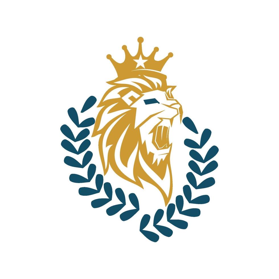 Ilustración de símbolo de diseño de hoja de corona de cabeza de león aislado vector