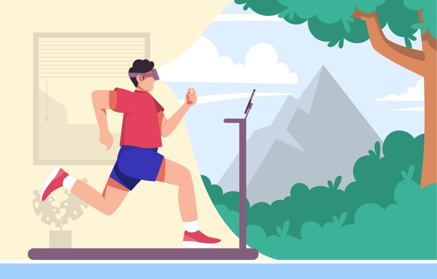 gimnasio en casa con gafas de realidad virtual vector