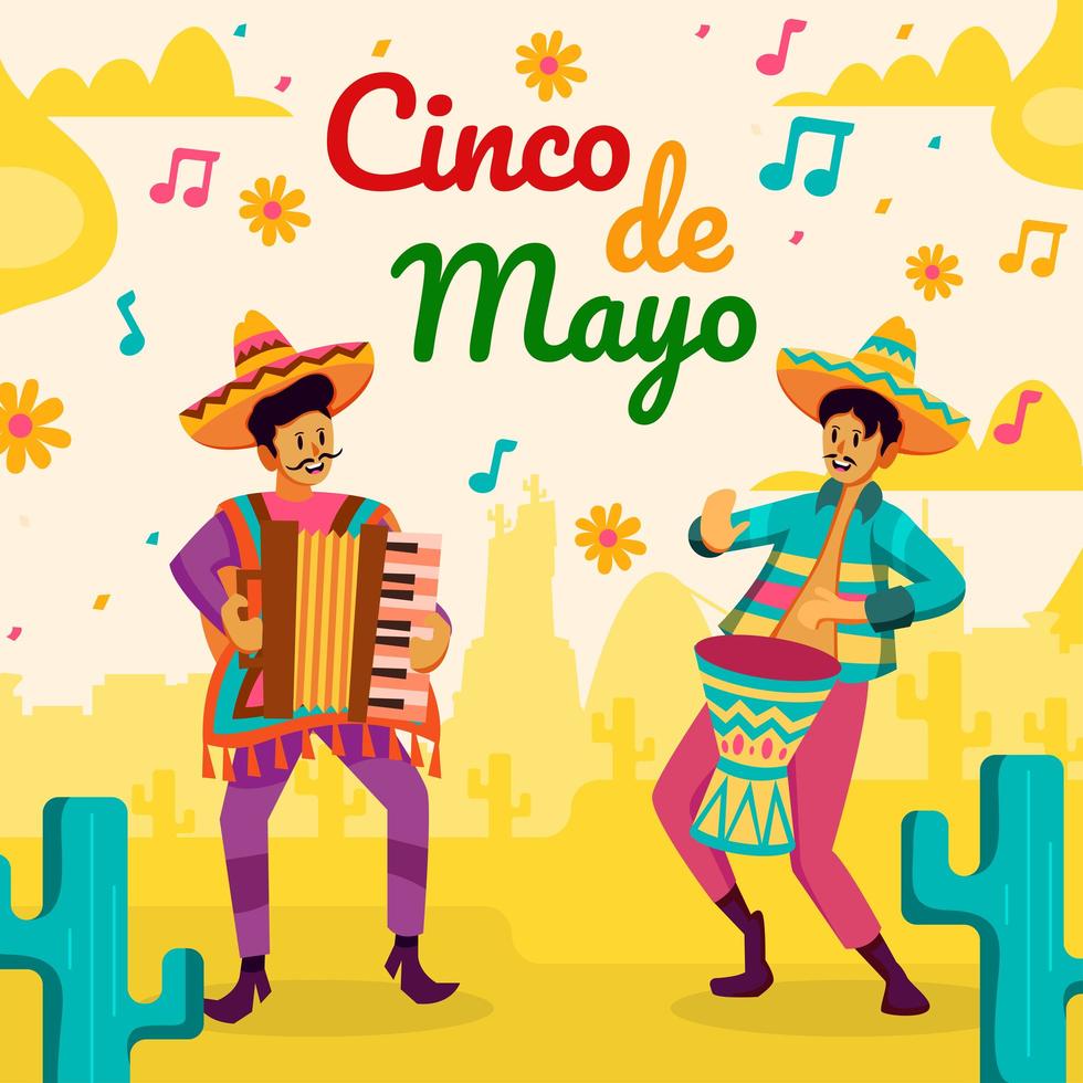 Musicians Plays Music Celebrates Cinco De Mayo Festival vector