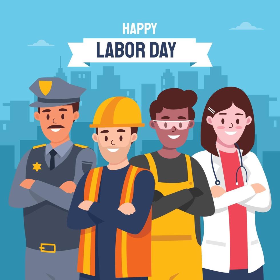 Workers Stand Together Celebrating Labor Day vector