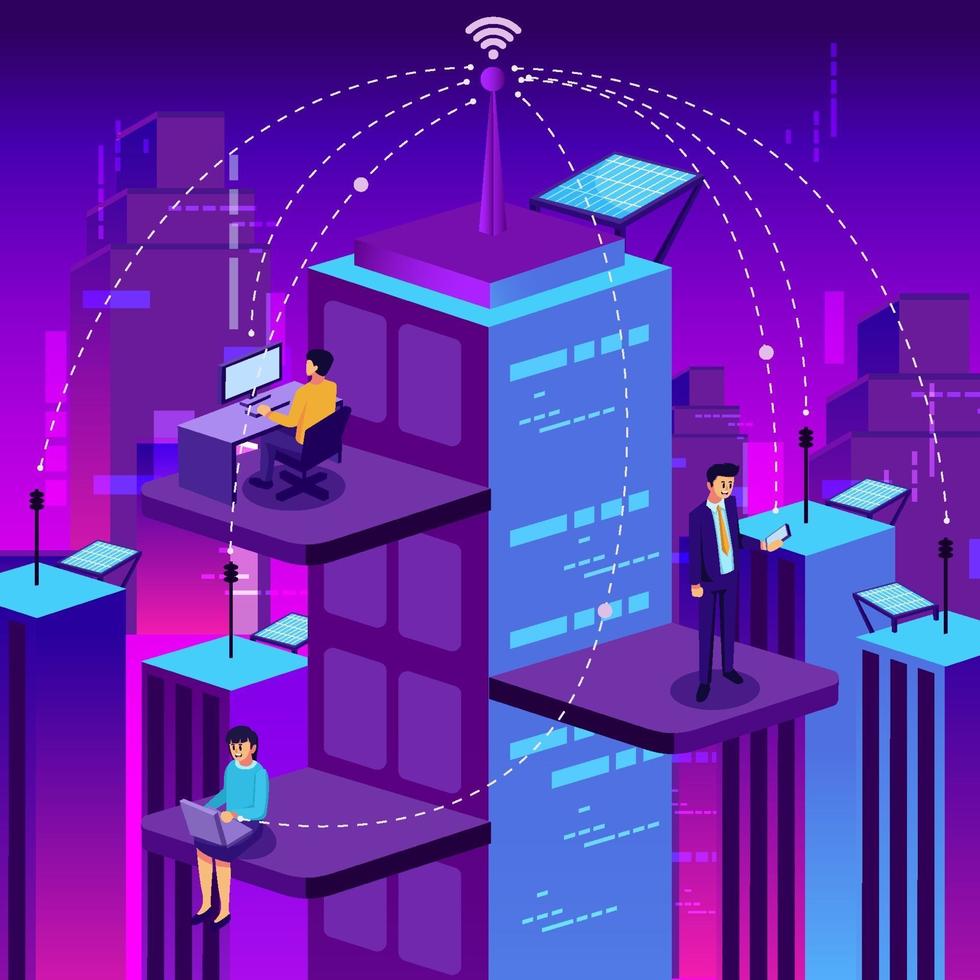 la gente de negocios trabaja en el concepto de ciudad inteligente vector