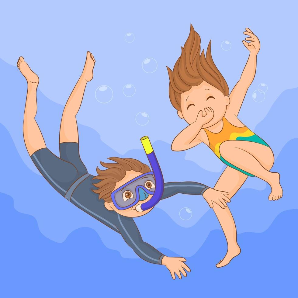 Little kids scuba diving vector