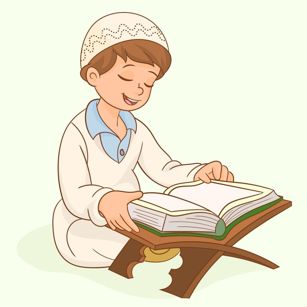 Muslim boy praying at home in Ramadan vector