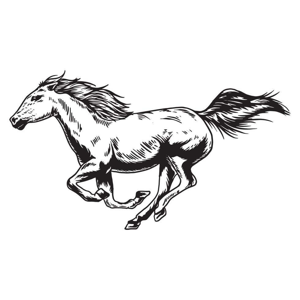 Horse running hand drawn vector illustration