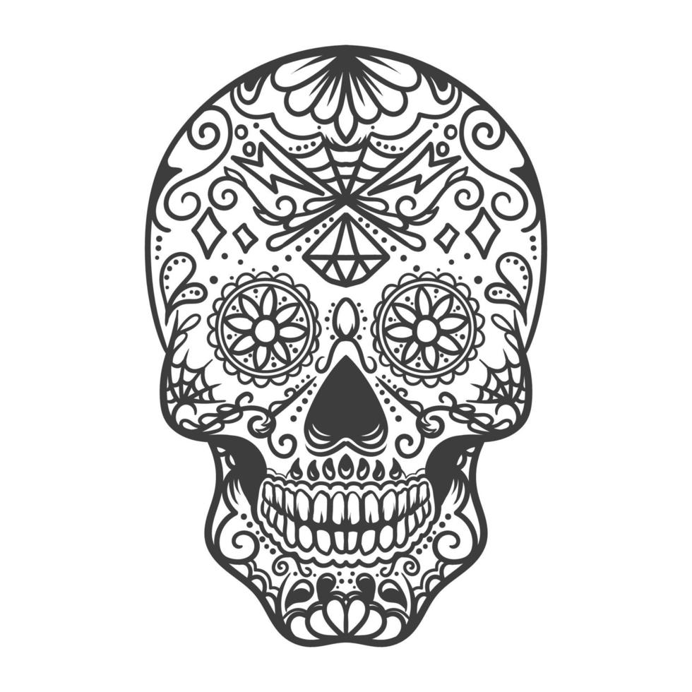 Mexican skull illustration monochrome on white background vector