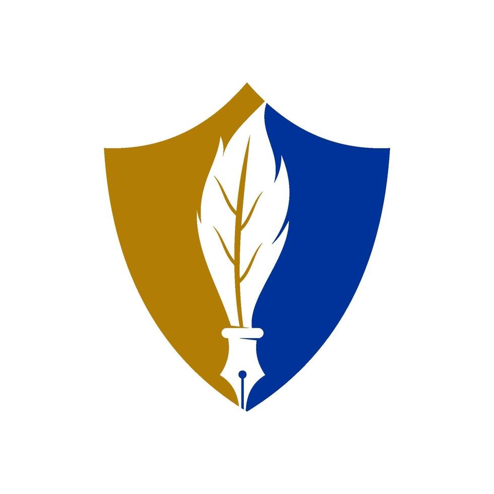 bufete de justicia legal escudo pluma diseño vector icono plantilla aislada