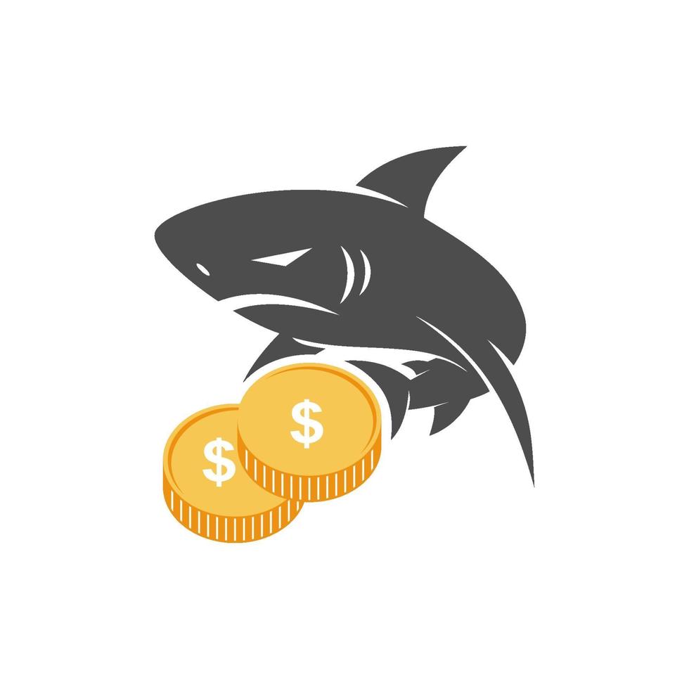 tiburón, dinero, pila, diseño, vector, aislado, ilustración vector