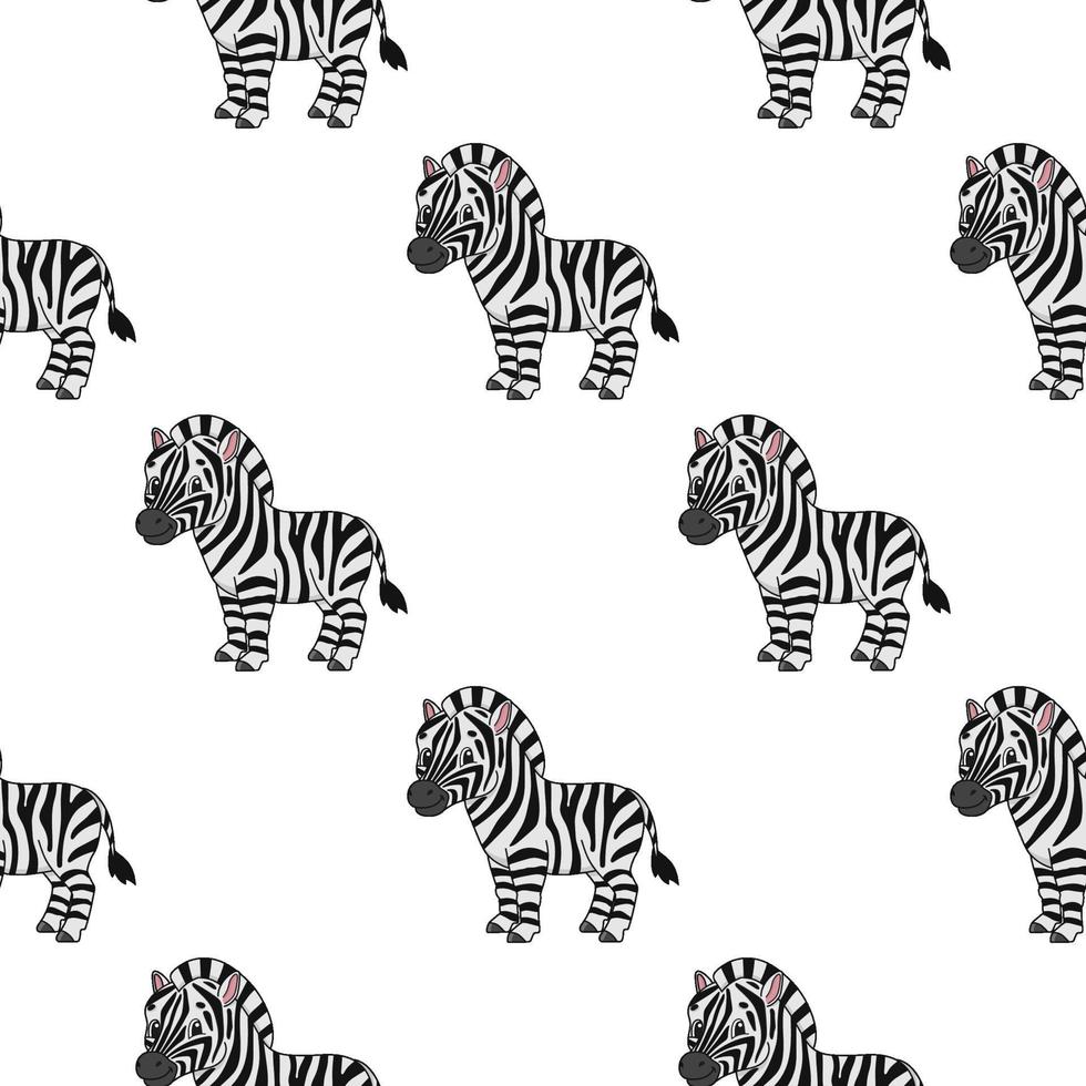 Color seamless pattern zebra. Cartoon style. Bright design. For walpaper, poster, banner. Hand drawn. Vector illustration isolated on white background.