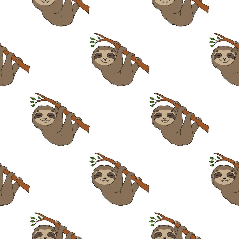 Color seamless pattern sloth. Cartoon style. Bright design. For walpaper, poster, banner. Hand drawn. Vector illustration isolated on white background.