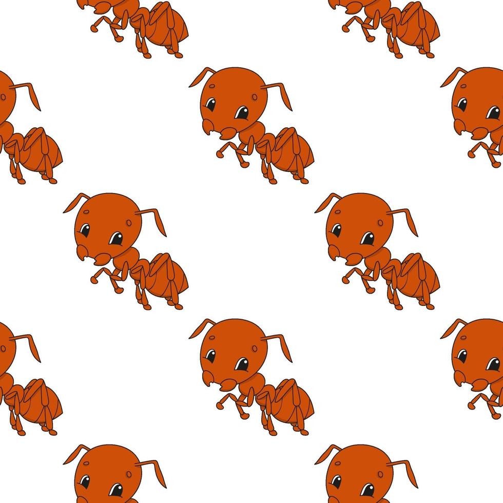 Color seamless pattern ant. Cartoon style. Bright design. For walpaper, poster, banner. Hand drawn. Vector illustration isolated on white background.