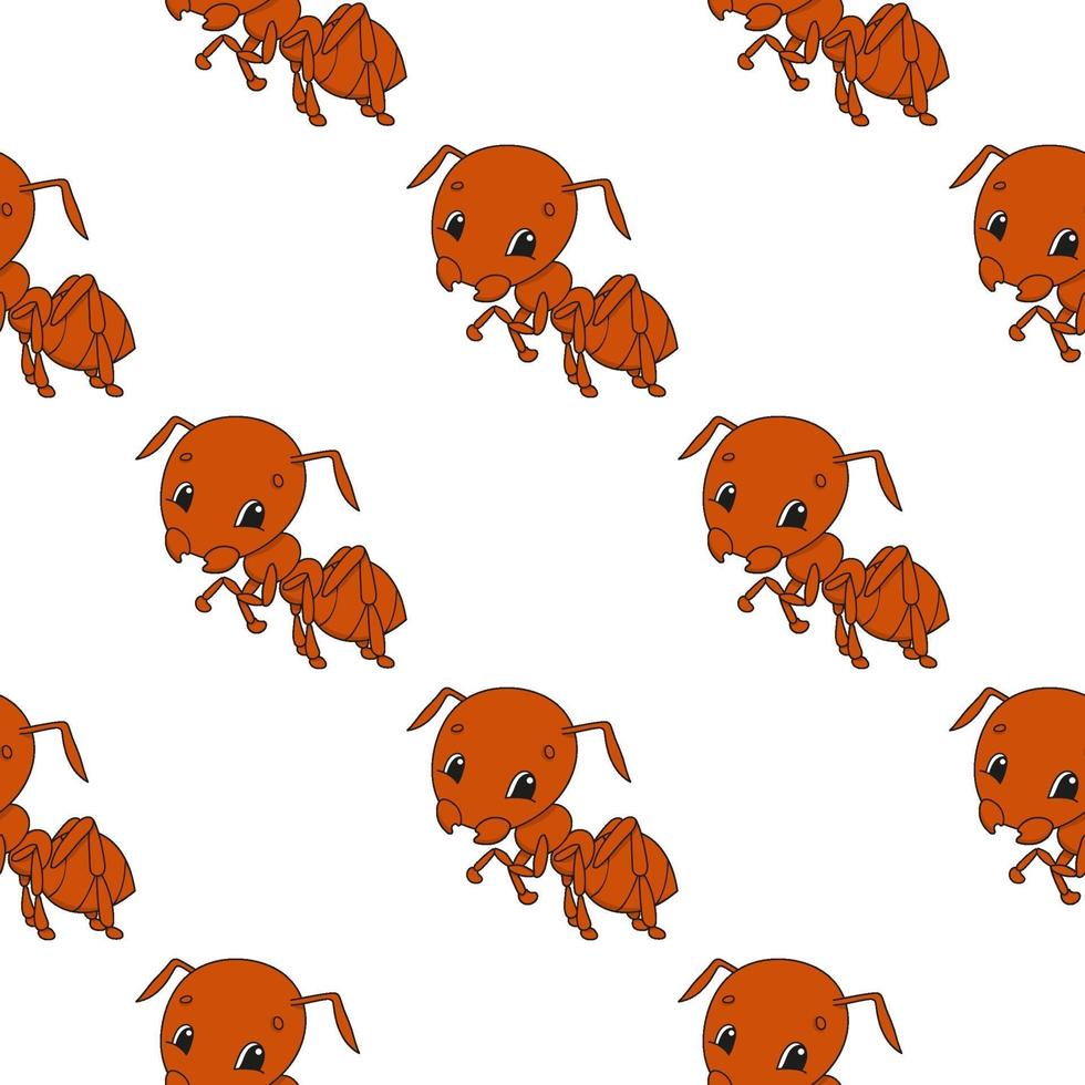 Color seamless pattern ant. Cartoon style. Bright design. For walpaper, poster, banner. Hand drawn. Vector illustration isolated on white background.