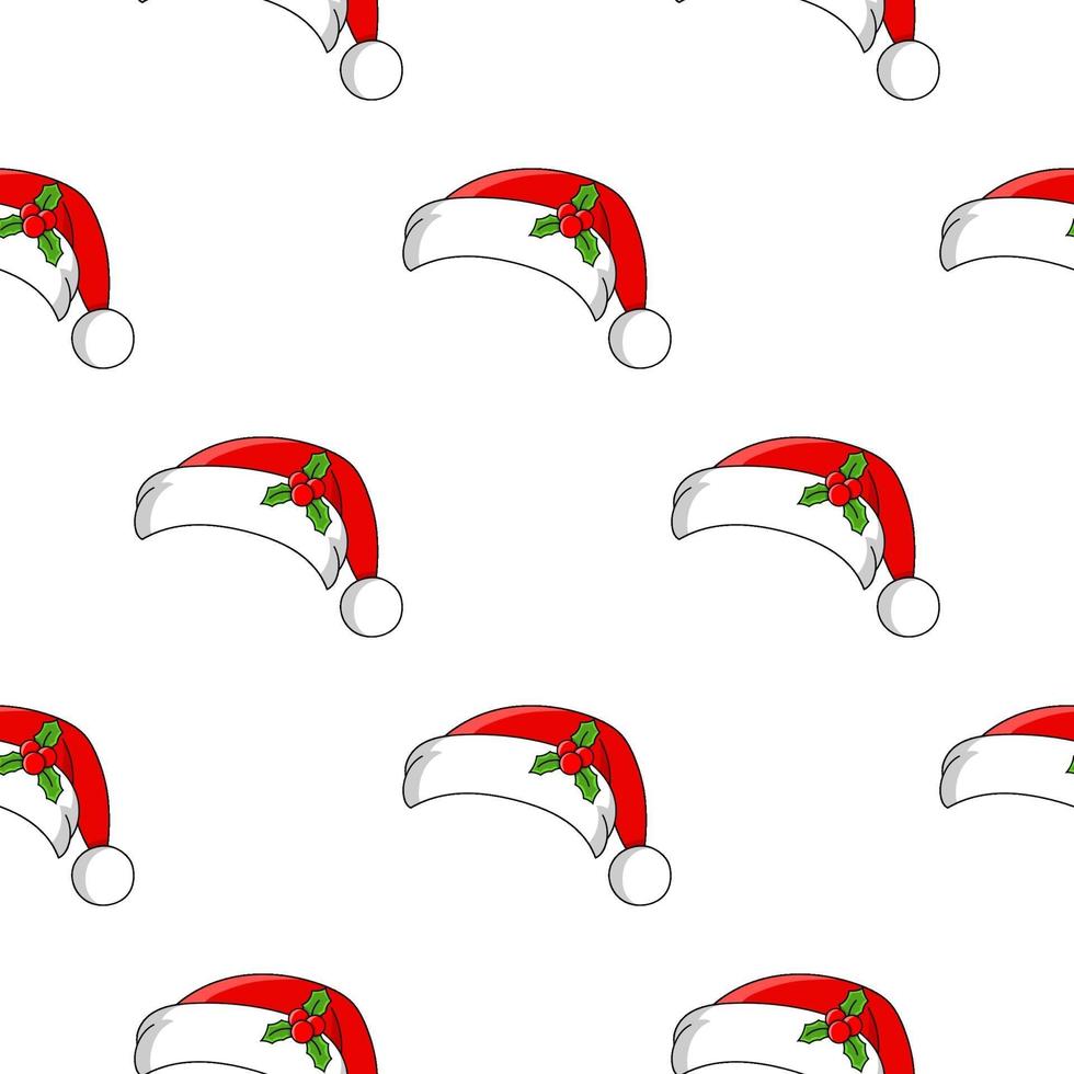 Color seamless pattern santa hat. Cartoon style. Bright design. For walpaper, poster, banner. Hand drawn. Vector illustration isolated on white background.