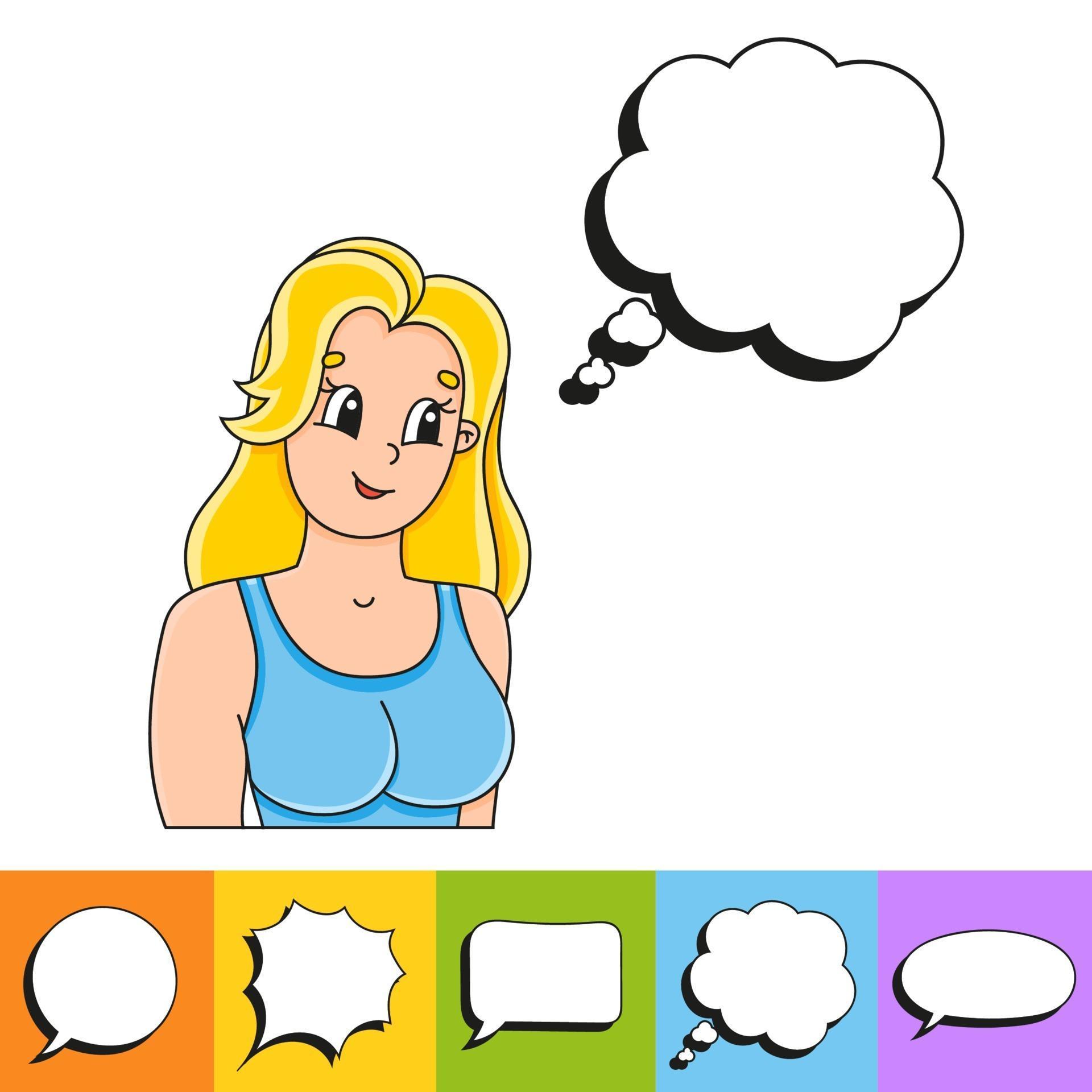 Set of speech bubbles of different shapes. With a cute cartoon