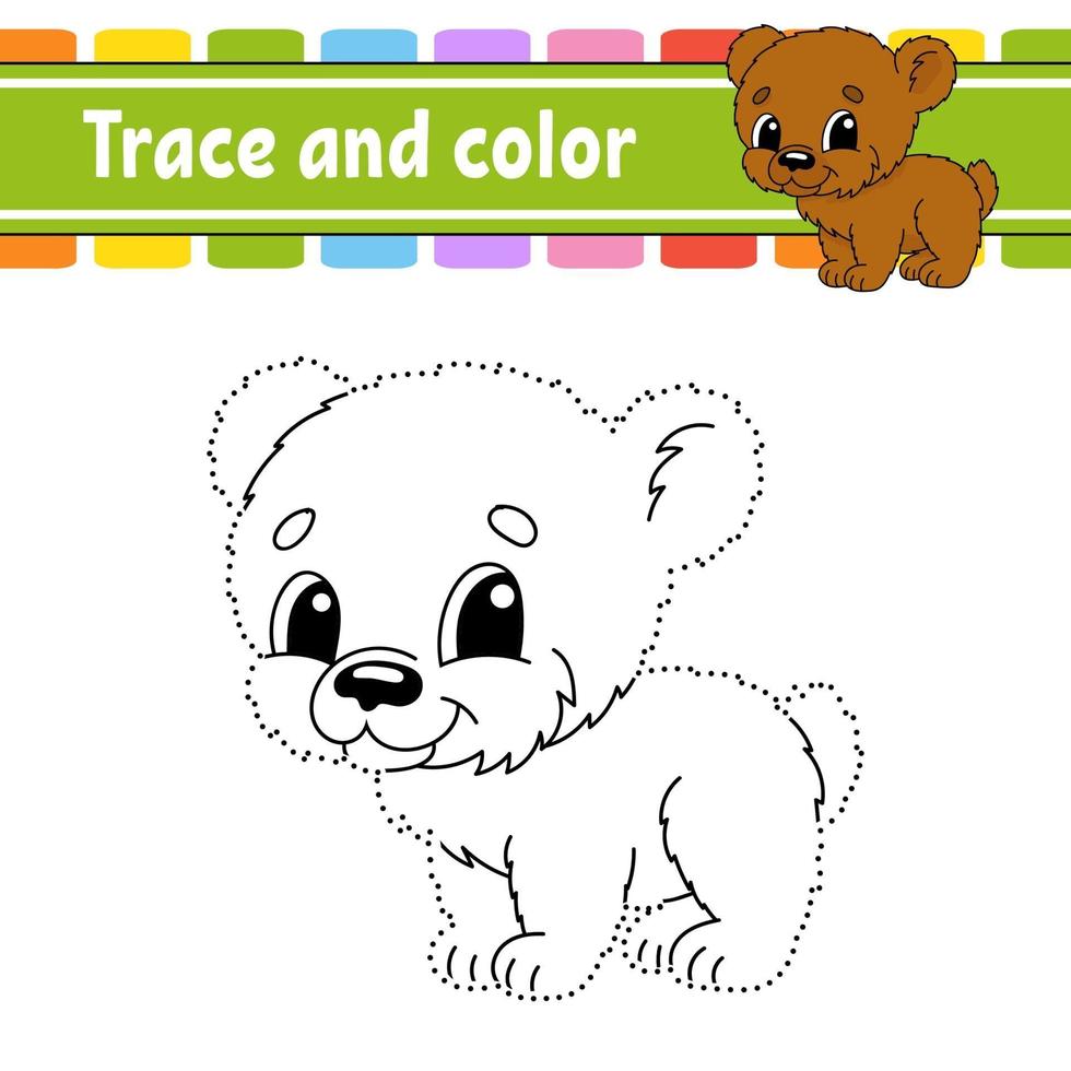 oso juego punto a punto. Dibuja una línea. para niños. hoja de trabajo de actividad. libro de colorear. con respuesta. personaje animado. ilustración vectorial. vector