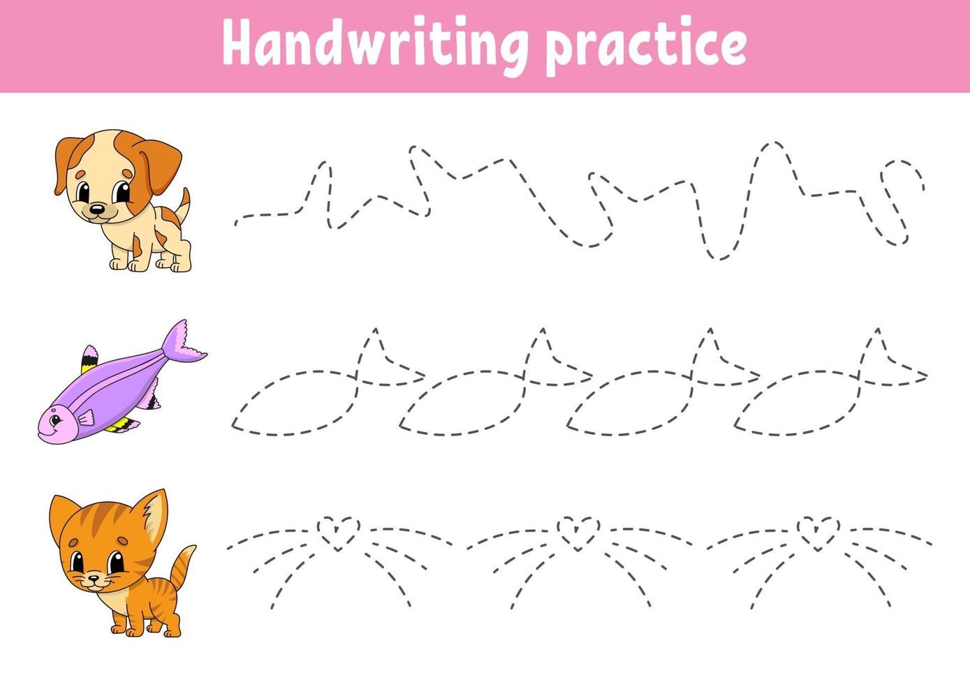 Handwriting pactice. Education developing worksheet. Activity page. Color game for children. Isolated vector illustration. Cartoon character.