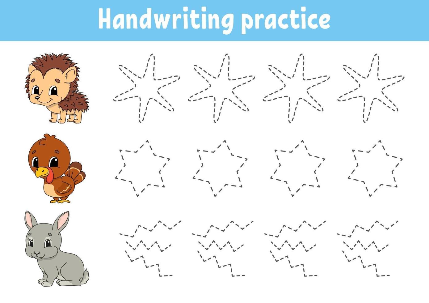 pactice de escritura a mano. hoja de trabajo de desarrollo educativo. página de actividad. juego de colores para niños. ilustración vectorial aislada. personaje animado. vector