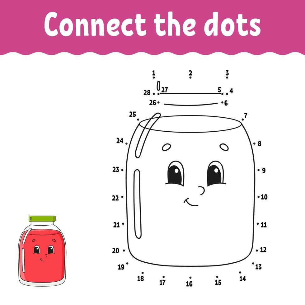 Dot to dot game. Draw a line. For kids. Activity worksheet. Coloring book. With answer. Cartoon character. Vector illustration.