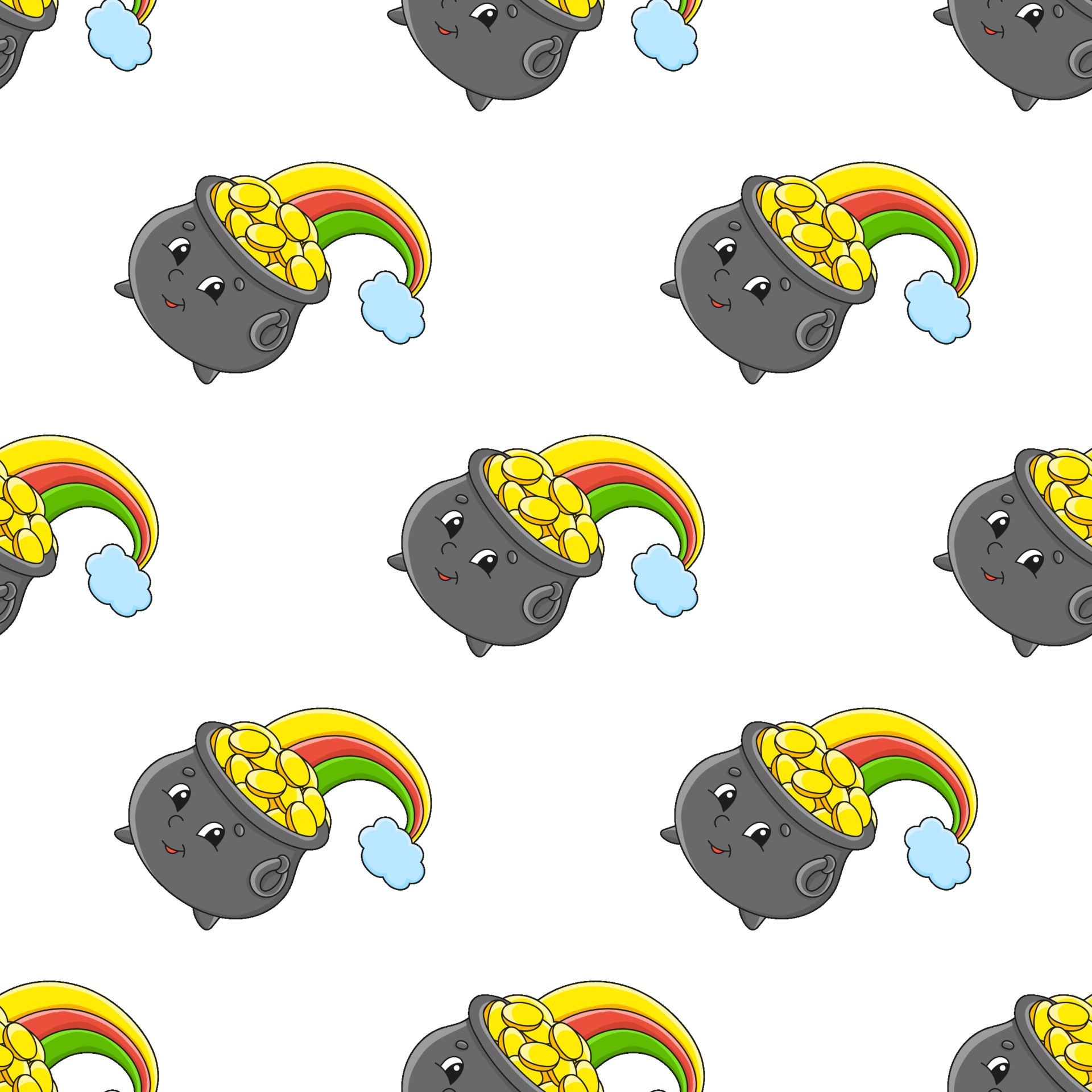 Colored seamless pattern pot. Cartoon style. Hand drawn. Vector