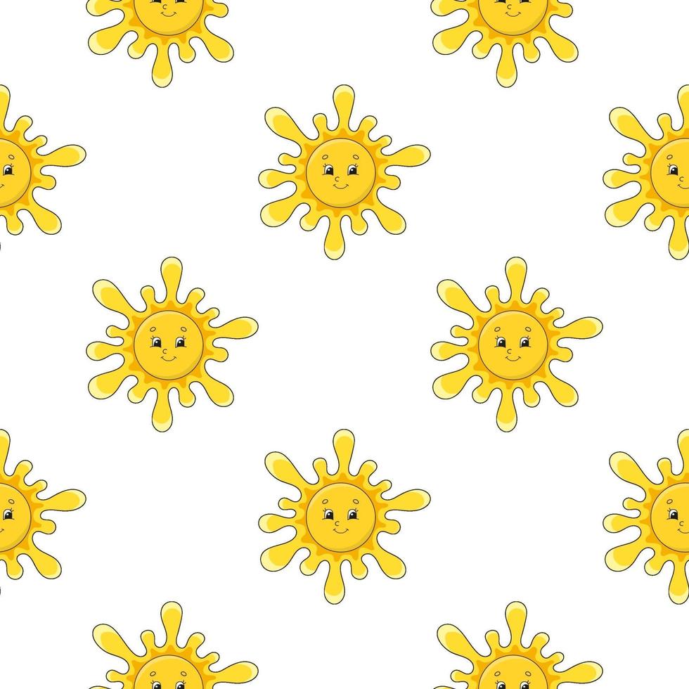 Color seamless pattern sun. Cartoon style. Bright design. For walpaper, poster, banner. Hand drawn. Vector illustration isolated on white background.