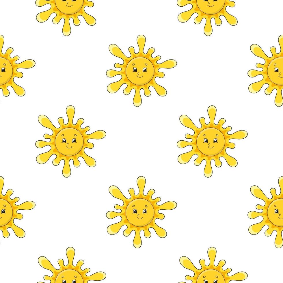 Color seamless pattern sun. Cartoon style. Bright design. For walpaper, poster, banner. Hand drawn. Vector illustration isolated on white background.