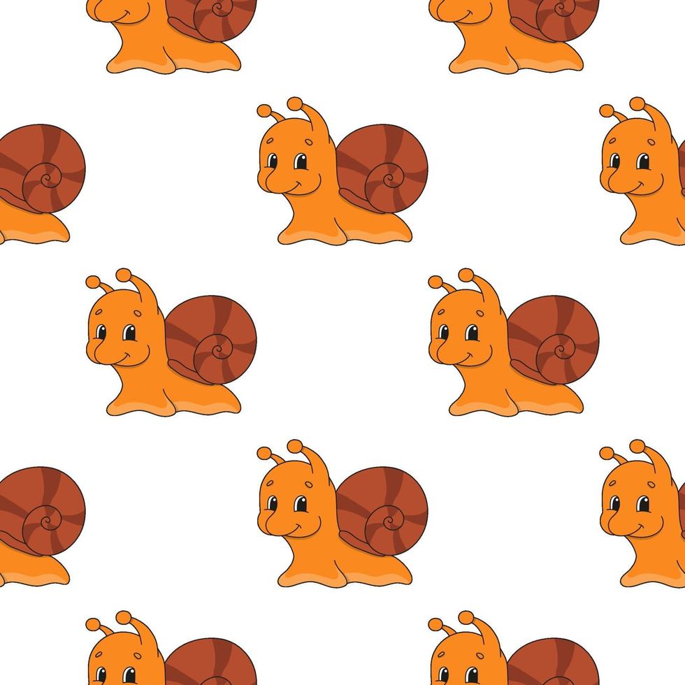 Color seamless pattern snail. Cartoon style. Bright design. For walpaper, poster, banner. Hand drawn. Vector illustration isolated on white background.