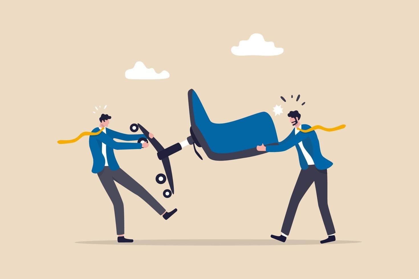 Business competition, fight or compete for vacancy, job promotion or career development concept, businessmen competitor fight and pulling office management chair. vector