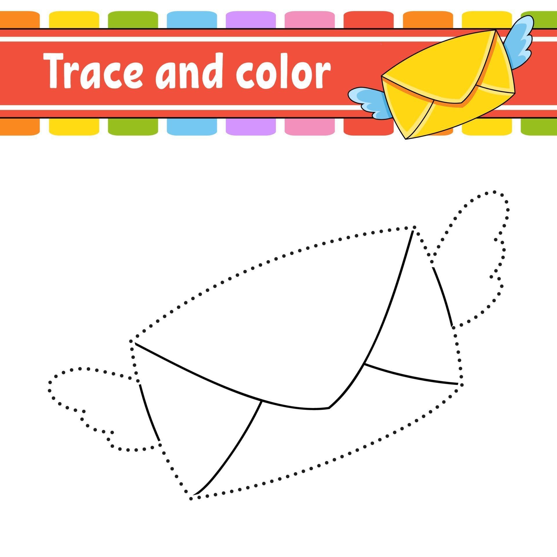 Trace and color envelope. Coloring page for kids. Handwriting practice