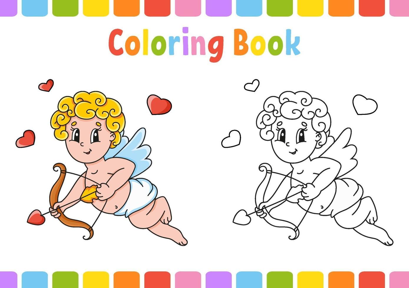 libro para colorear para niños ángel. personaje animado. ilustración vectorial. página de fantasía para niños. Día de San Valentín. silueta de contorno negro. aislado sobre fondo blanco. vector