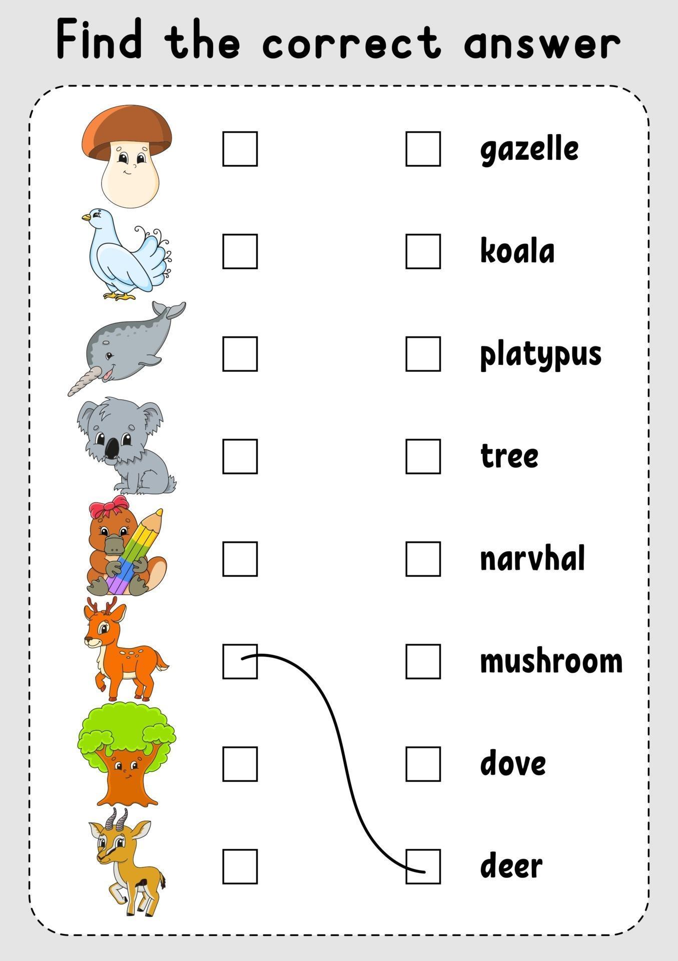 Matching Game For Kids Learn English Words Education Developing Worksheet Color Activity Page