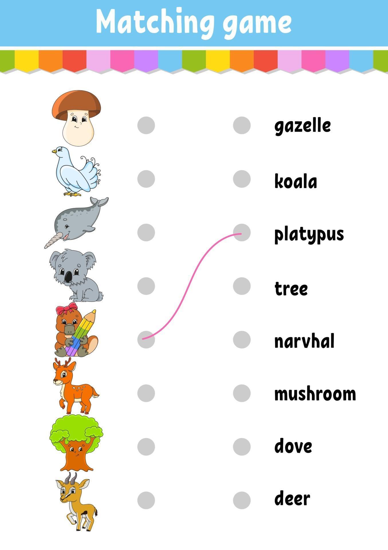 Matching game for kids. Learn English words. Education developing