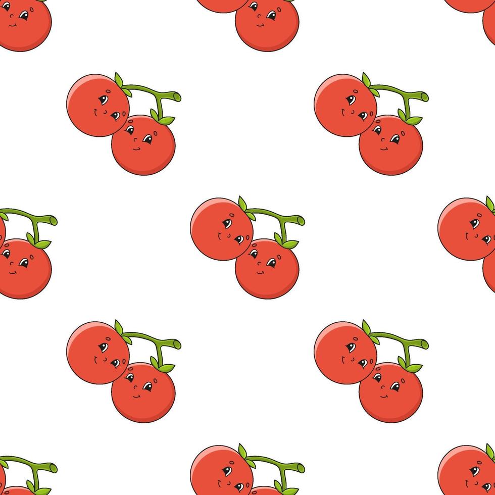 Colored seamless pattern tomato. Cartoon style. Hand drawn. Vector illustration isolated on white background. For walpaper, poster, banner.