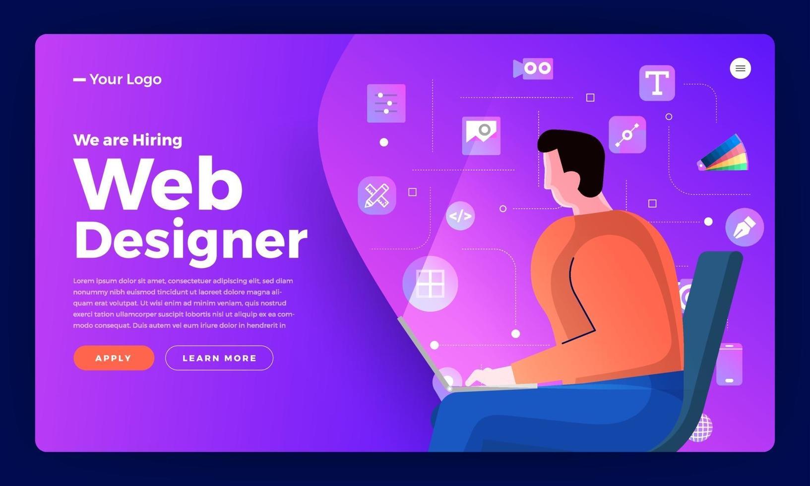 Landing page for web designer hiring announcement vector