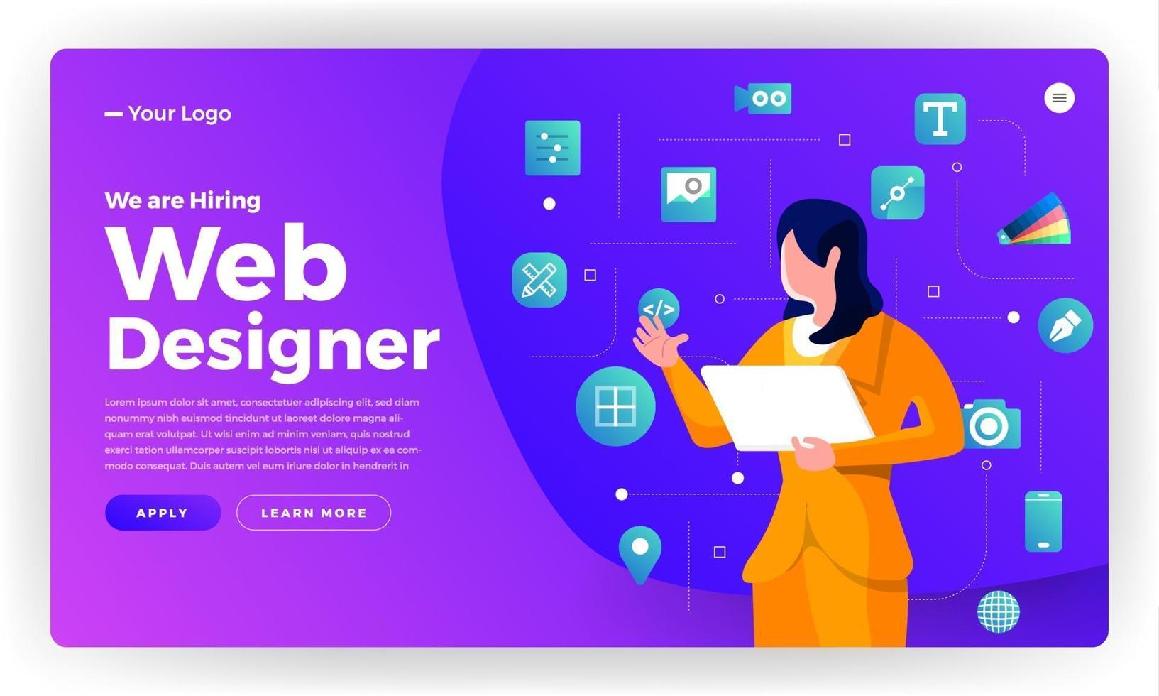 Landing page for web designer hiring announcement vector