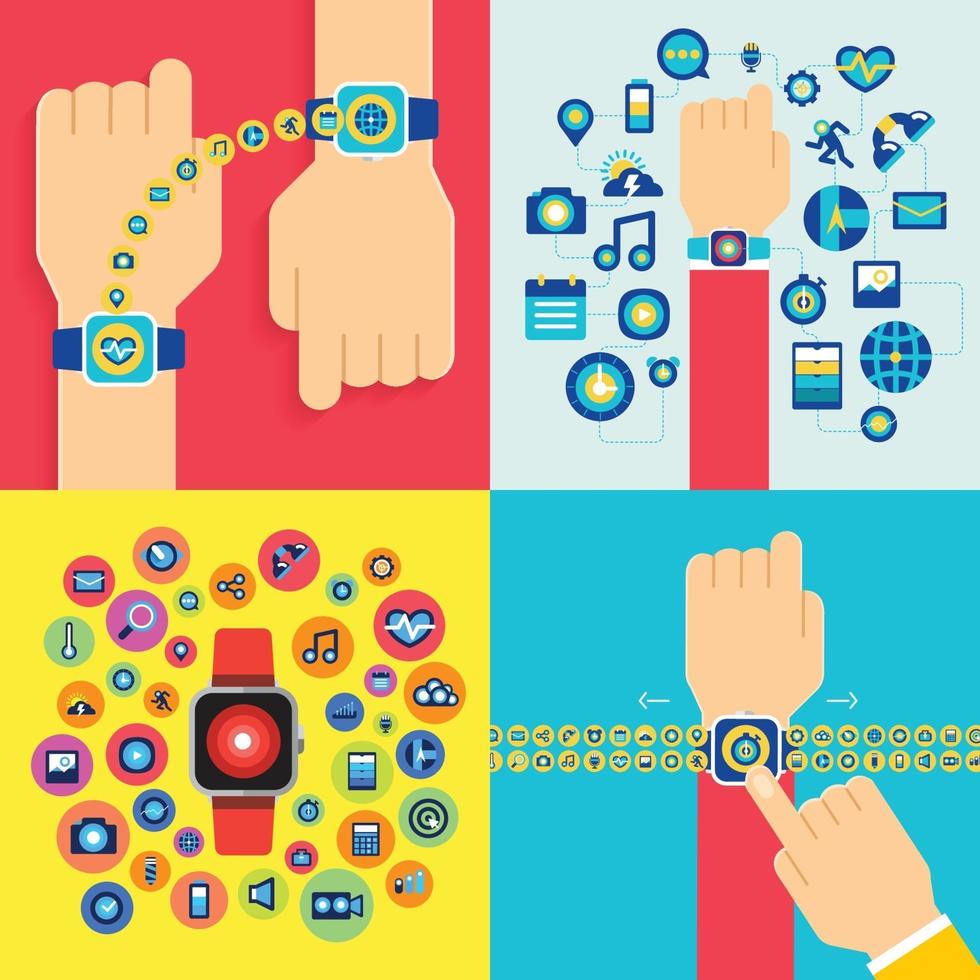 Smart watch with various app icons vector
