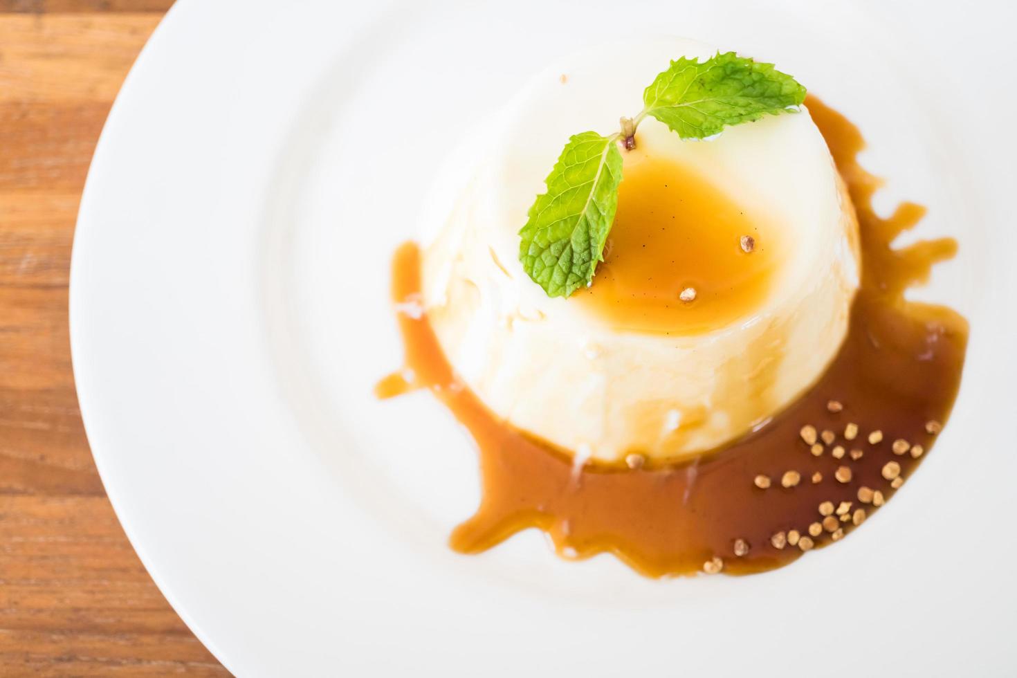 Caramel pudding and panna cotta dessert photo