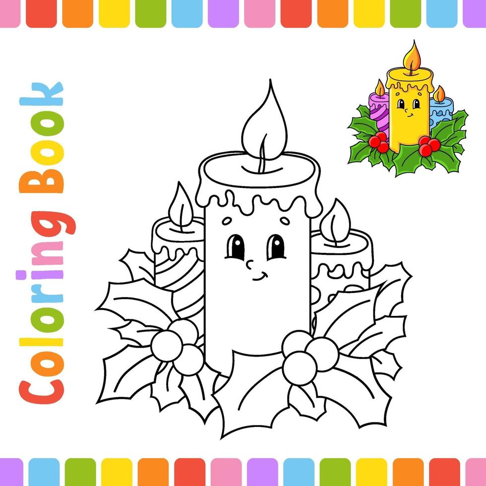 Download Coloring Book For Kids Candle Winter Theme Cheerful Character Vector Illustration Cute Cartoon Style Fantasy Page For Children Black Contour Silhouette Isolated On White Background 2168344 Vector Art At Vecteezy