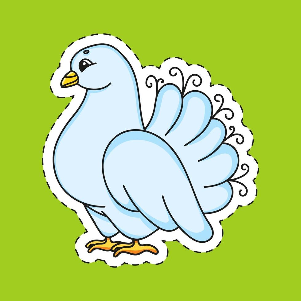 Sticker with contour dove. Cartoon character. Colorful vector illustration. Isolated on color background. Template for your design.