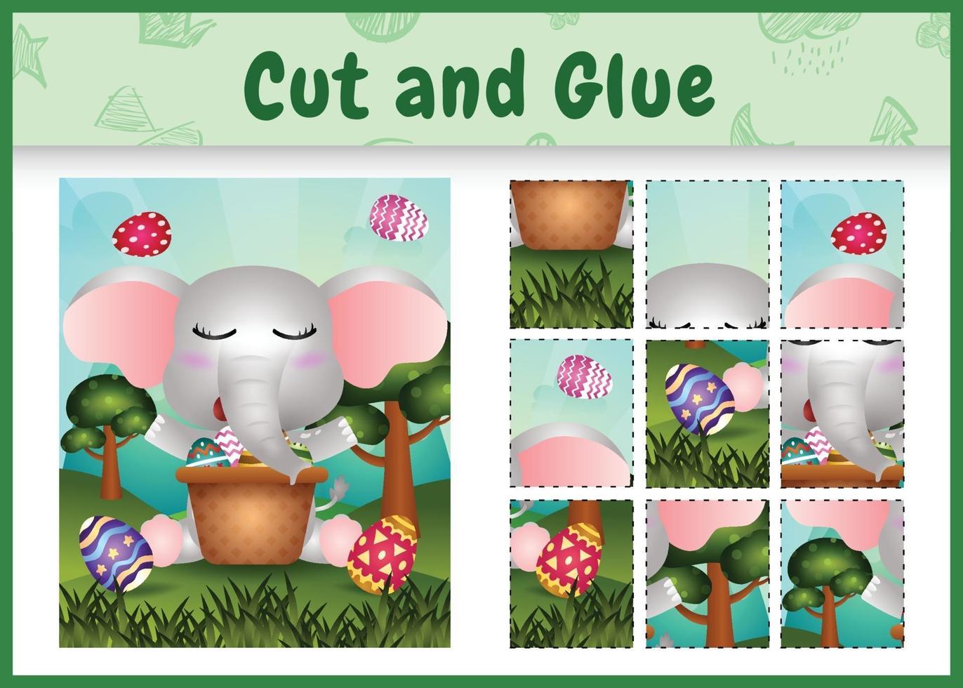 Children board game cut and glue themed easter with a cute elephant in the bucket egg vector